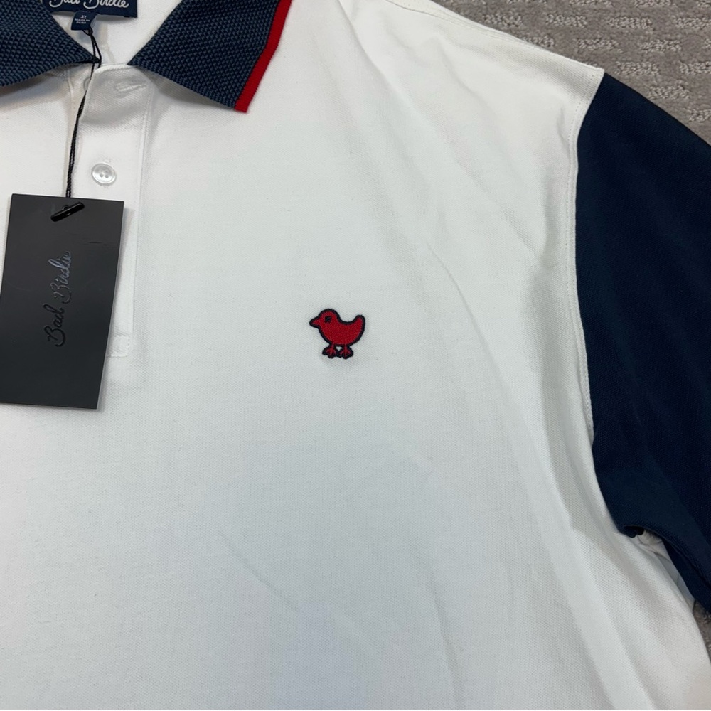 Bad Birdie Pique Golf Polo White Dark Navy Red Shirt Short Sleeve Mens XL - Picture 3 of 7